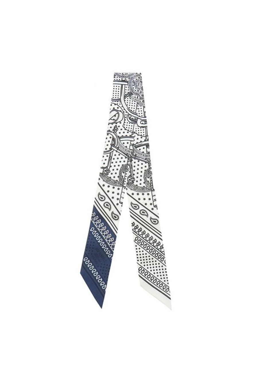 Hermes Scarf Twilly Silk White Marine Black Eperon D'or Apron